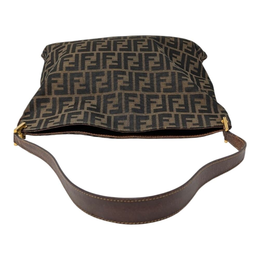 Vintage Fendi Zucca Shoulder Bag Hobo Tobacco FF Gold Hardware Brown Black - Picture 5 of 12